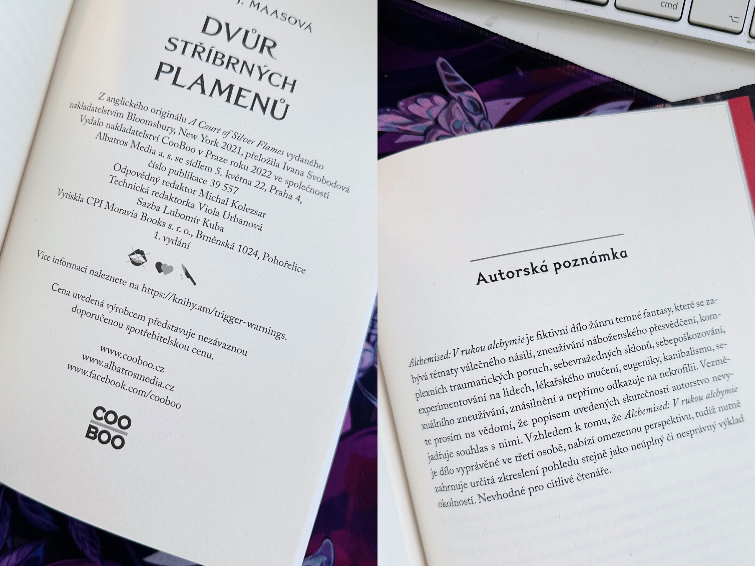 Ukázka trigger warnings v knize